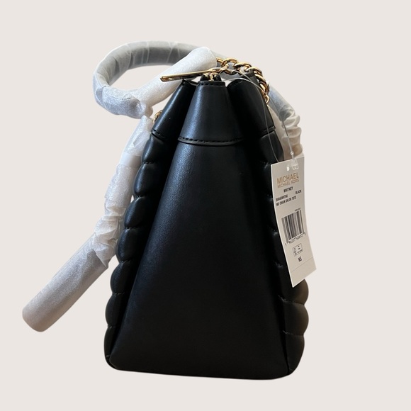 MICHAEL Michael Kors Whitney Black Quilted Gold Chain-Handle Shoulder Tote - Picture 9 of 15